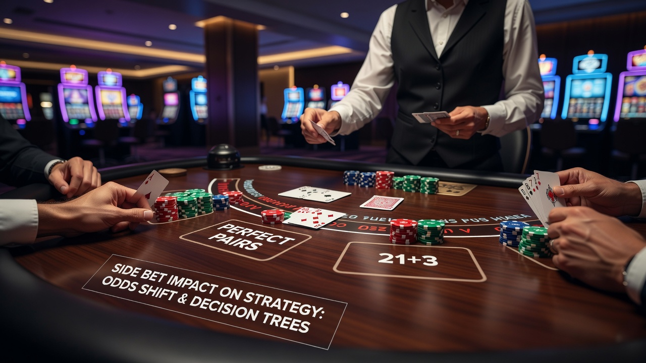 Spieler an einem Blackjack-Tisch mit Fokus auf Side-Bet-Entscheidungen