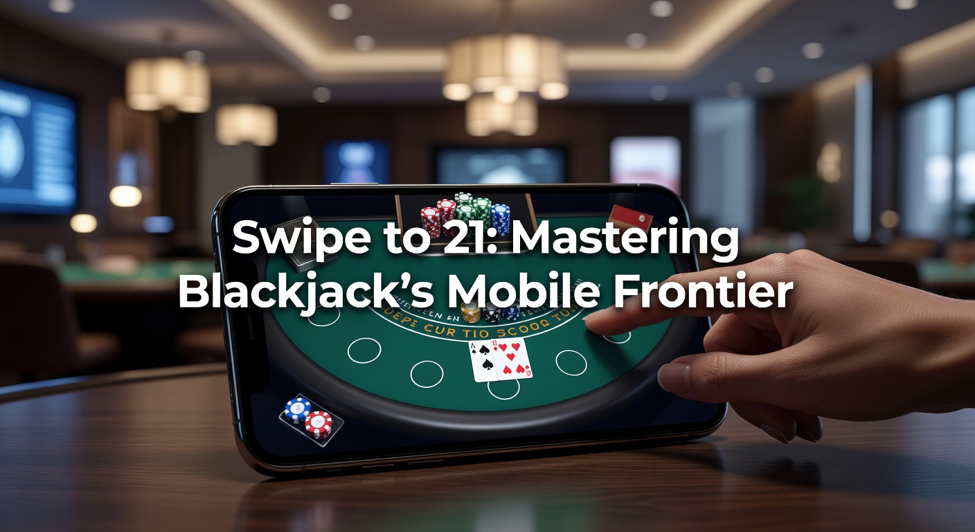 Spielerhand swipend auf Tablet, Blackjack-Tisch mit 21-Punkten und Chips
