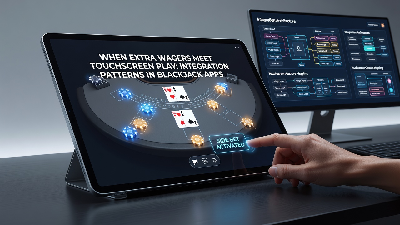 Detailansicht einer Blackjack-App mit integrierten Side-Bet-Gesten auf dem Touchscreen